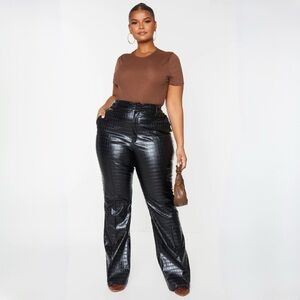 PrettyLittleThing Faux Leather Croc Embossed Flare Trousers Size 22